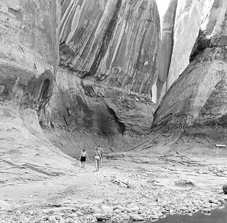 Steve Gantner, Joanne and Linda Elliott walking in Bridge Creek Narrows