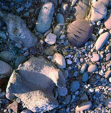 rocks and grass above mouth of Aztec Creek