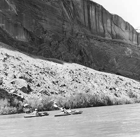 Kayakers in foldable kayaks